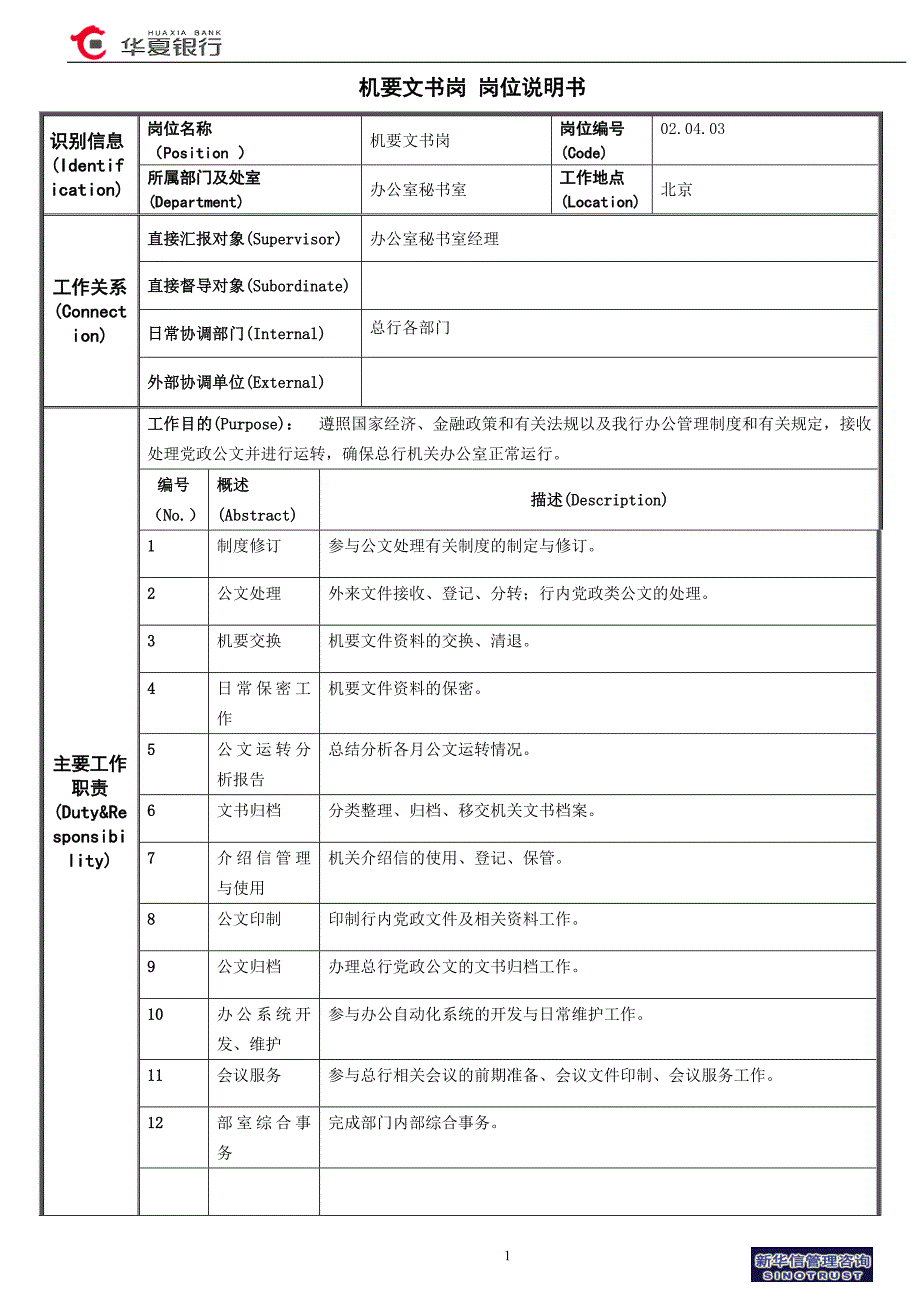 工作地点北京直接汇报对象办公室秘书室经理直接督导对象常协调部门