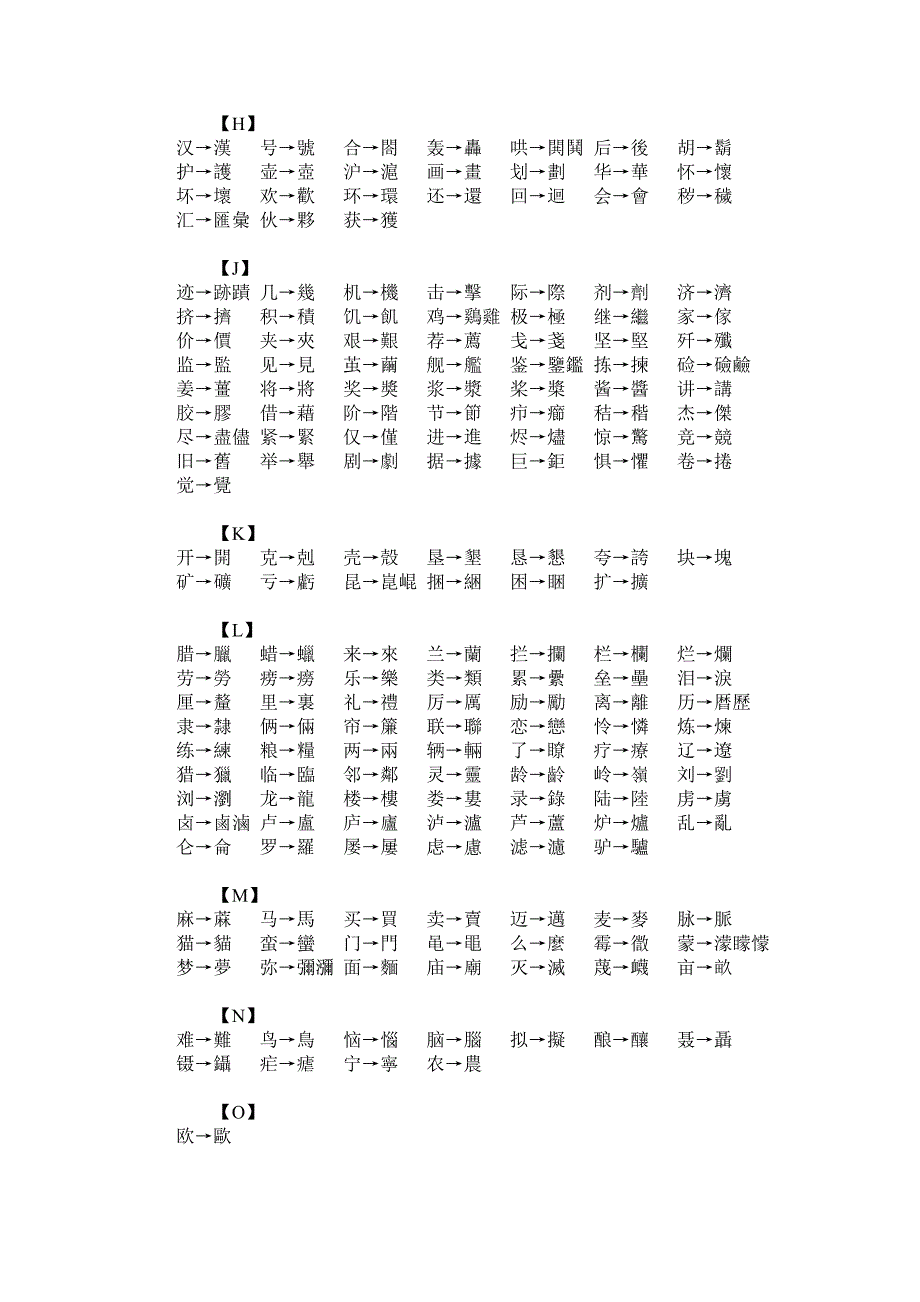 书法简体字与繁体字对照表