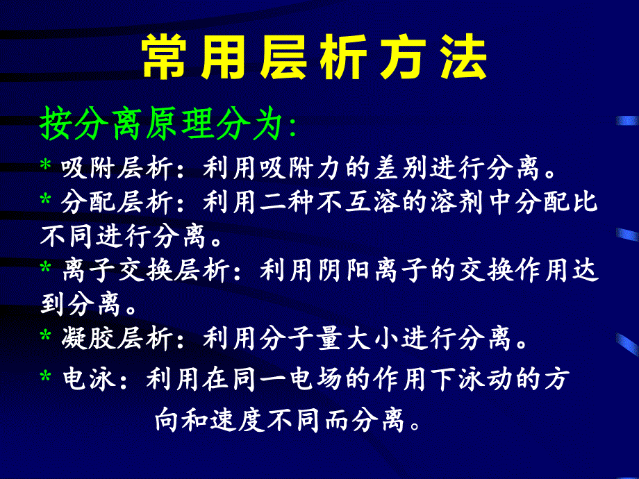 创业/孵化 市场营销 常 用 层 析 方 法,按分离原理分为 * 吸附层析