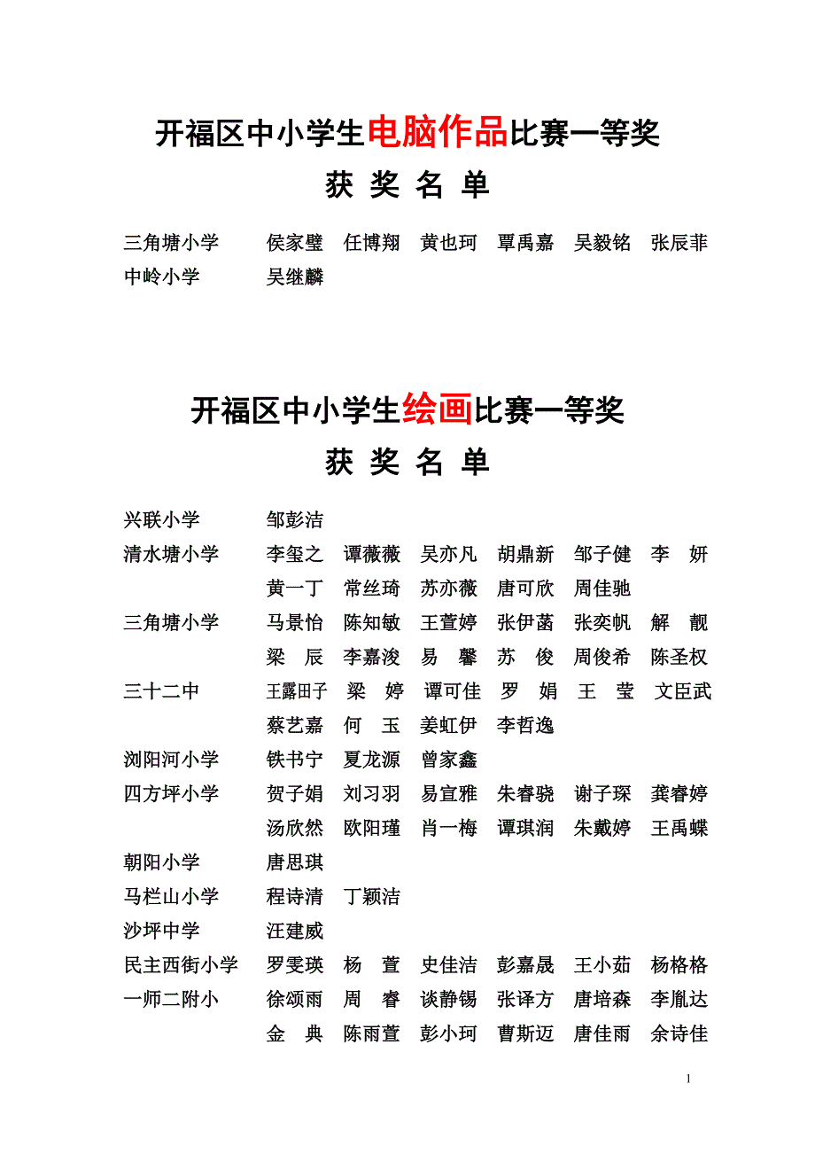 开福区中小学生电脑作品比赛一等奖