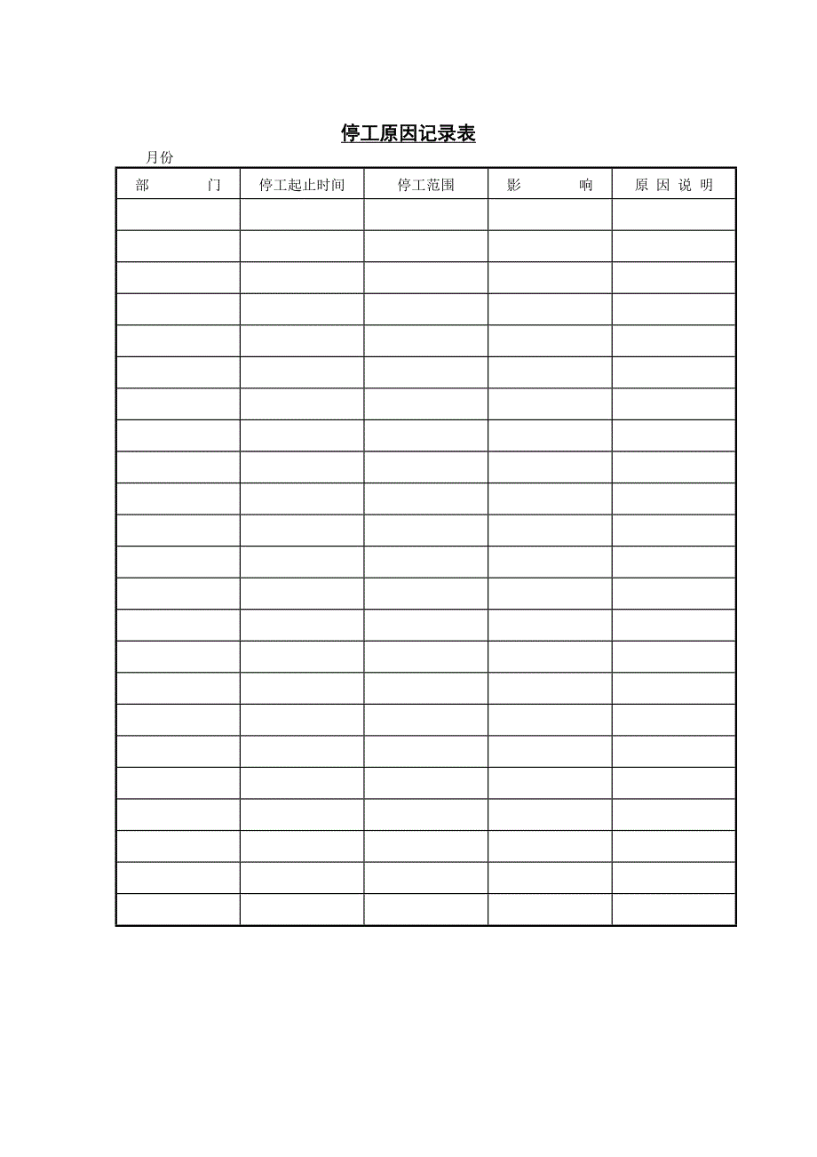 新版停工原因記錄表表格模板