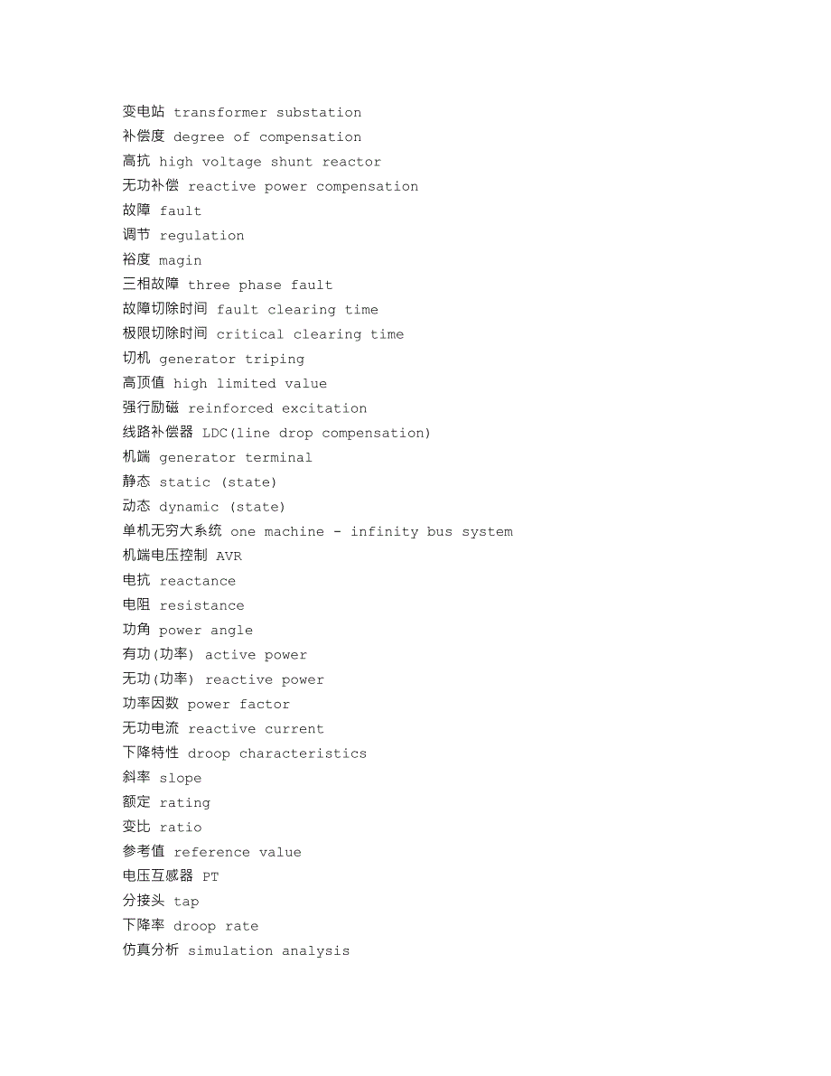 電源專業英語詞彙