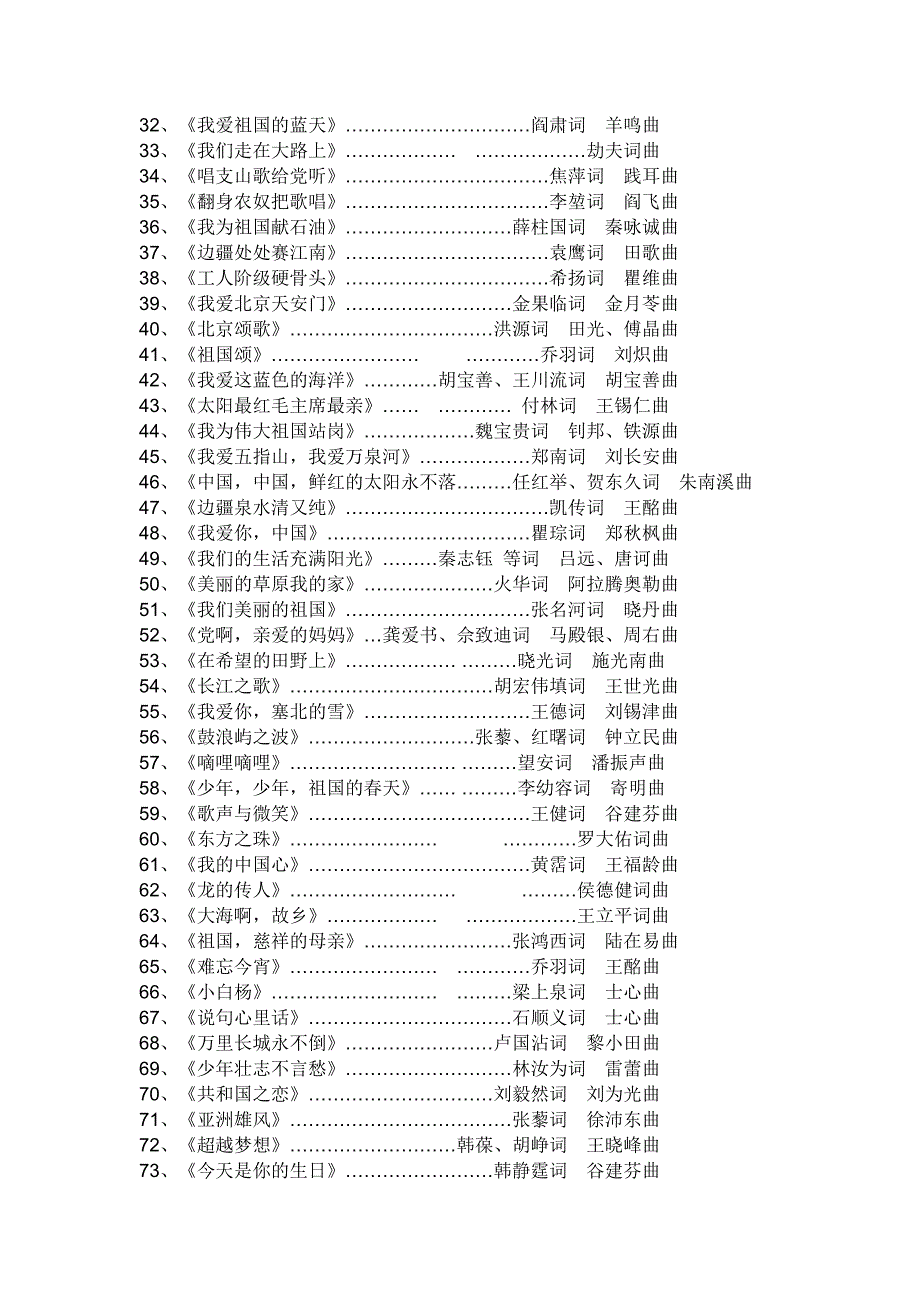 100首新中国成立以来的优秀歌曲曲目doc