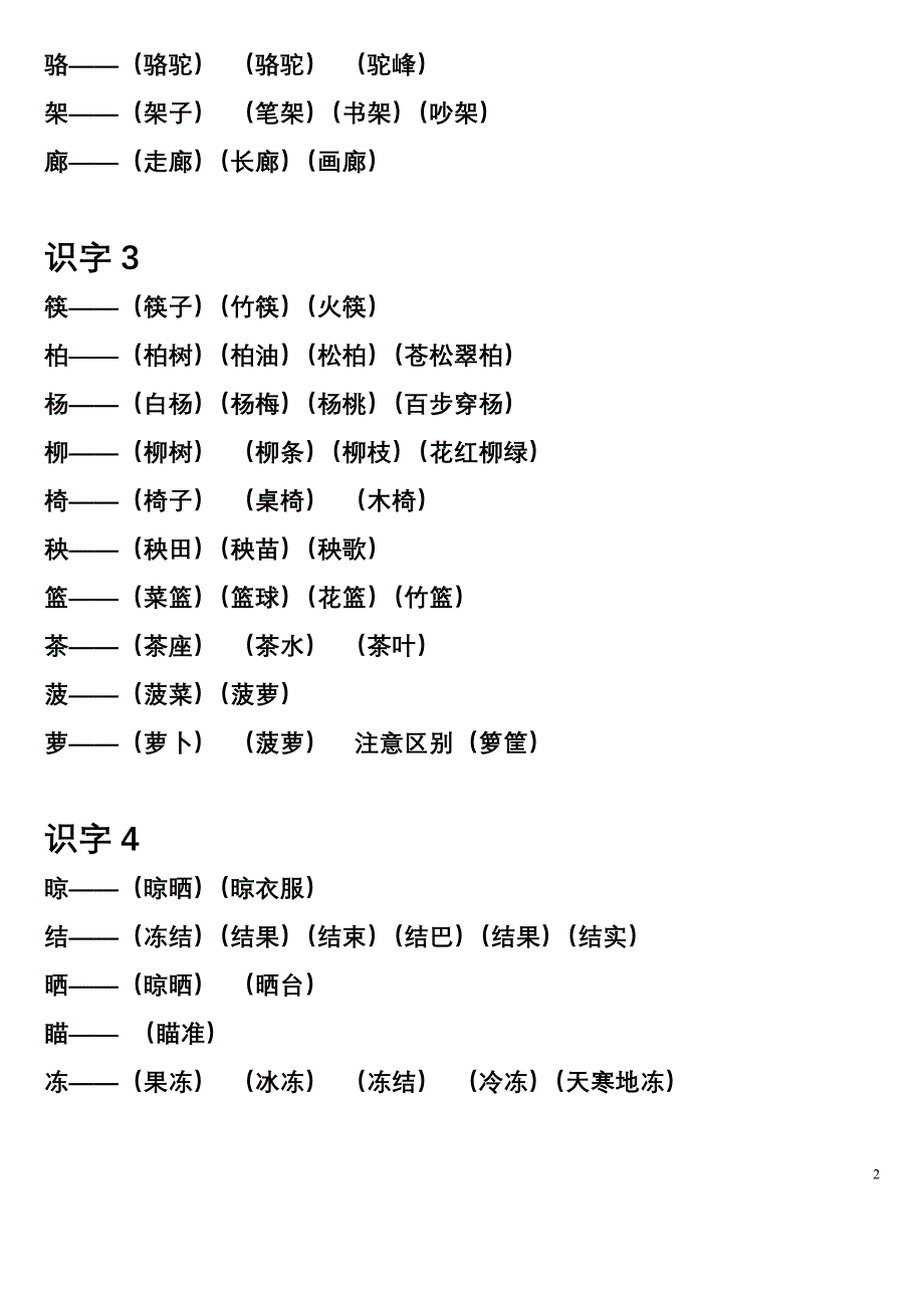 蘇教版二年級下冊生字組詞及多音字組詞2