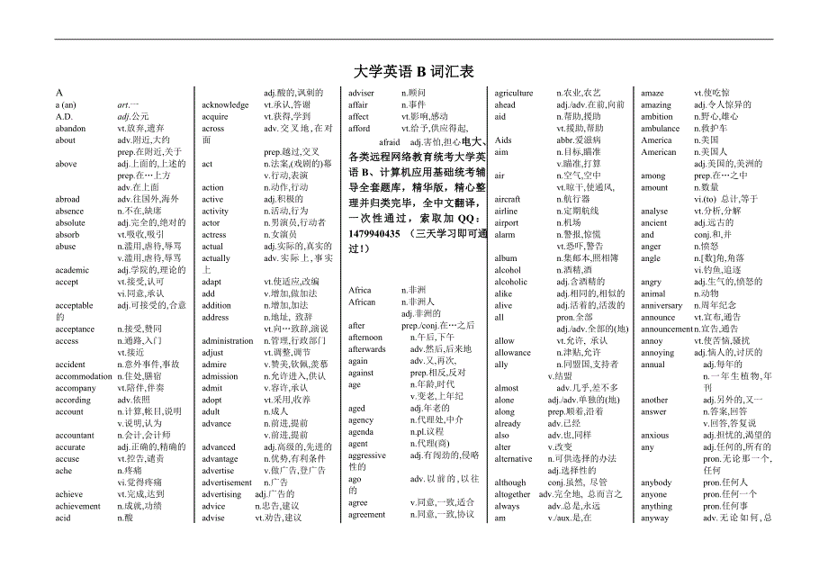 2015年大学英语b词汇表