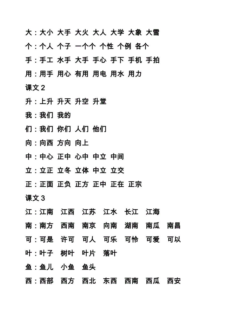 蘇教版一年級語文上冊生字組詞_第2頁