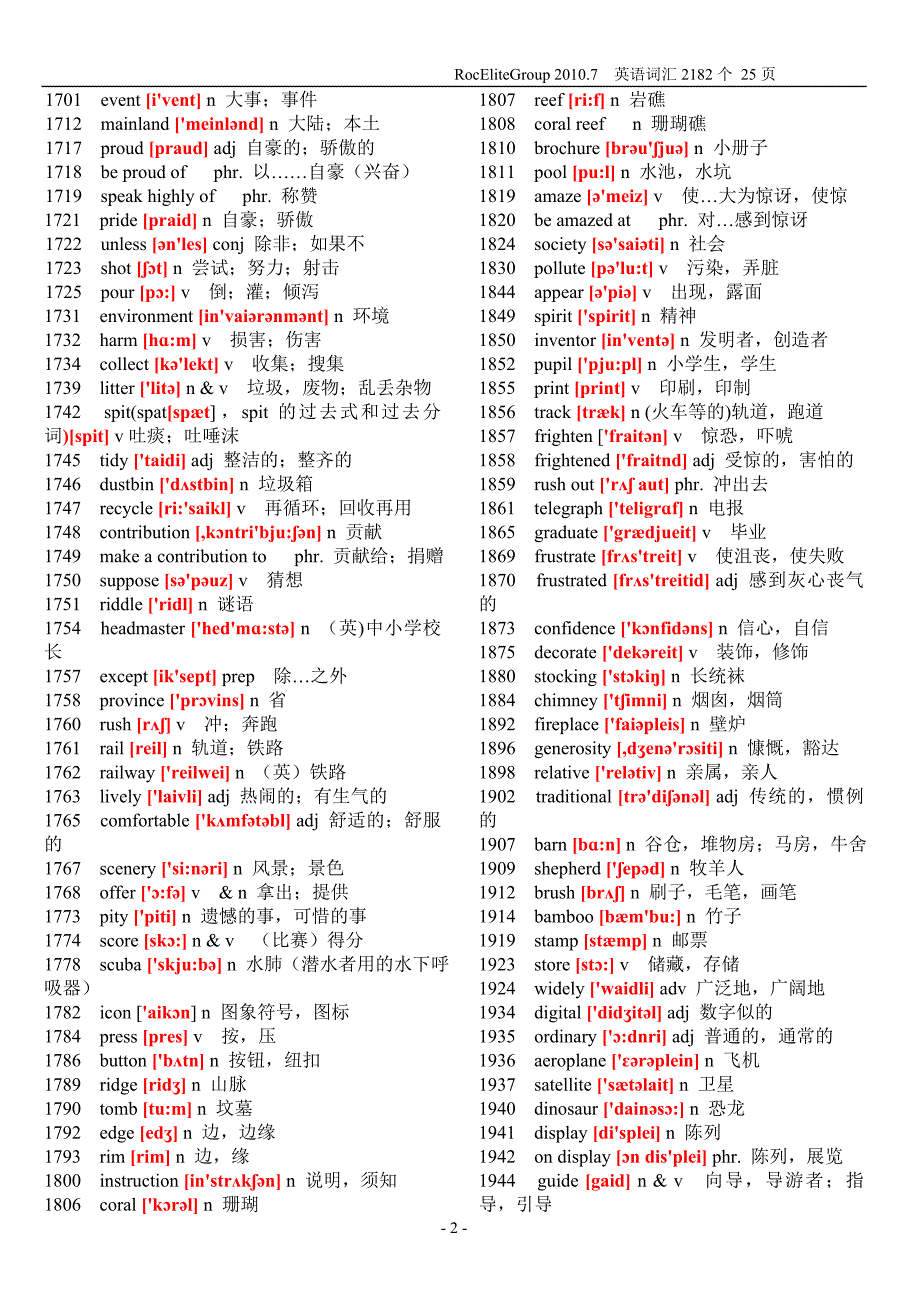 大學英語單詞表大全2182個帶音標