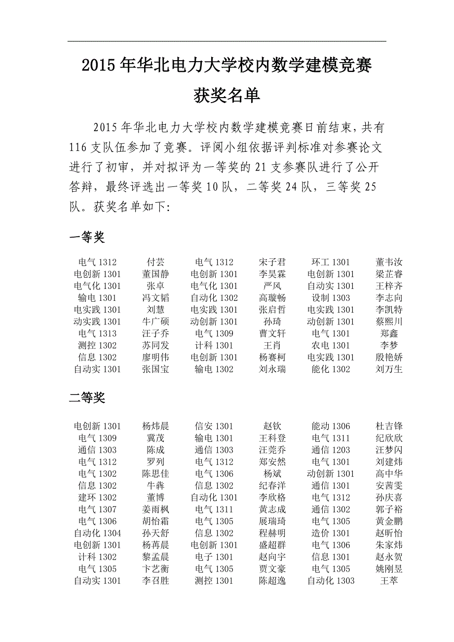 华北电力大学数学建模15校赛获奖情况 金锄头文库