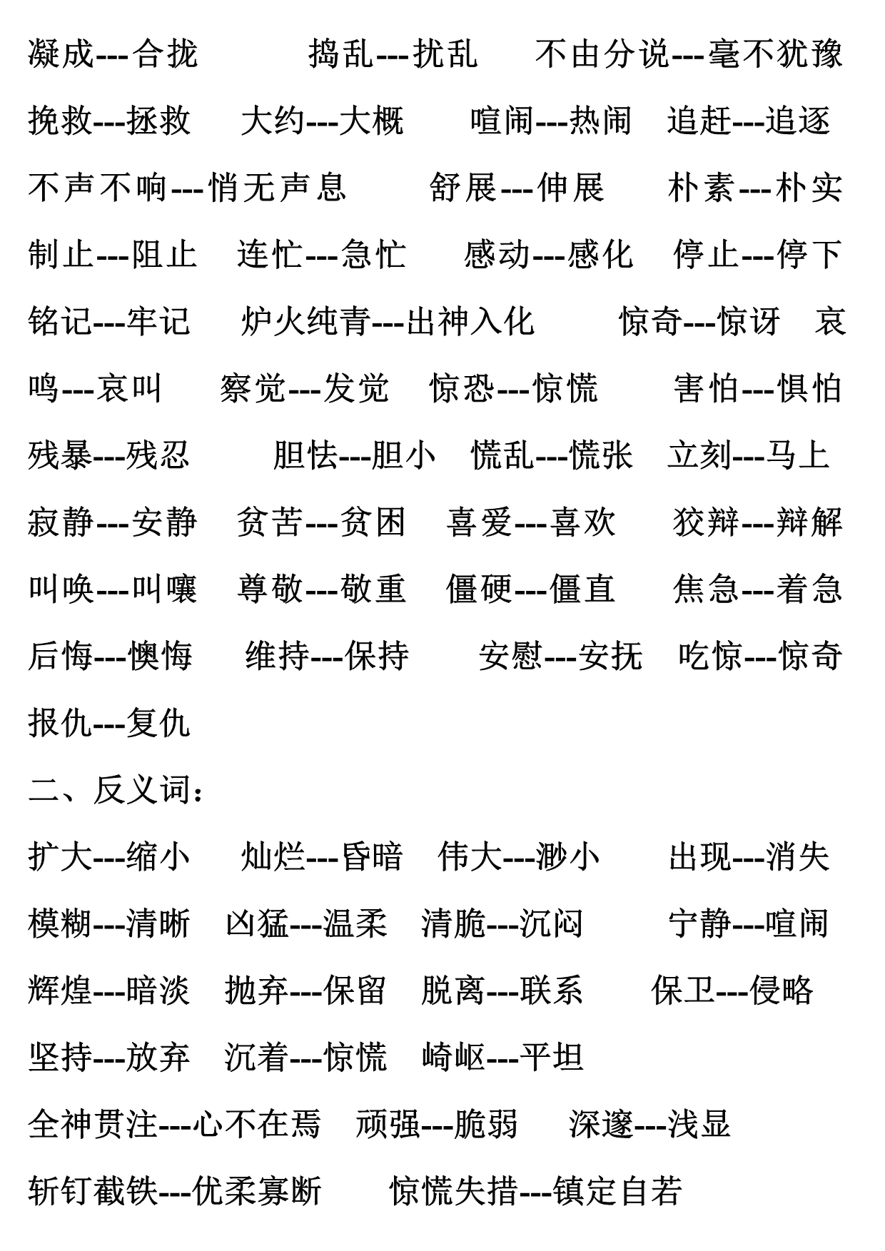 語文四年級下冊近義詞反義詞多音字