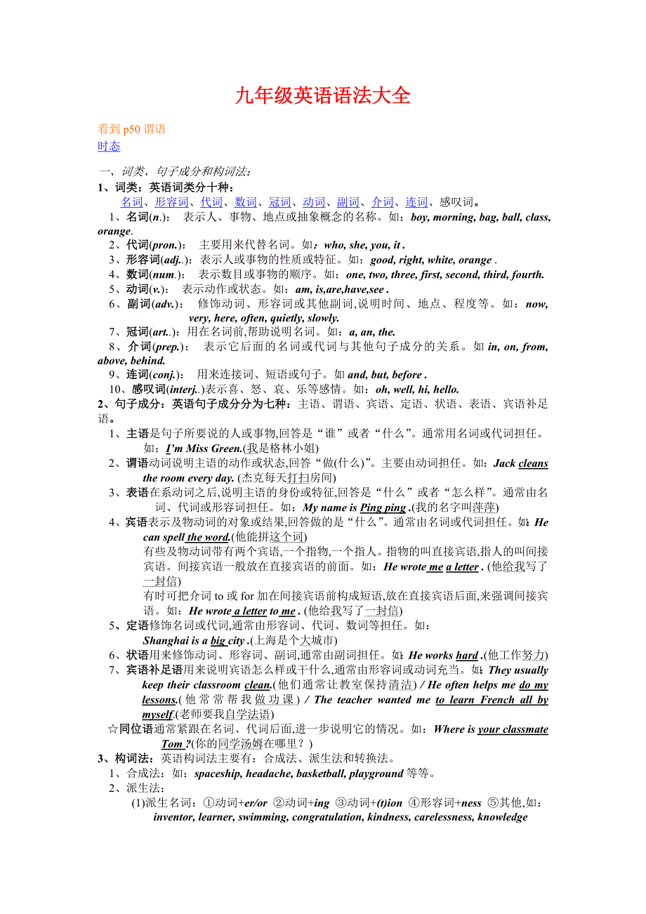 九年級英語語法大全