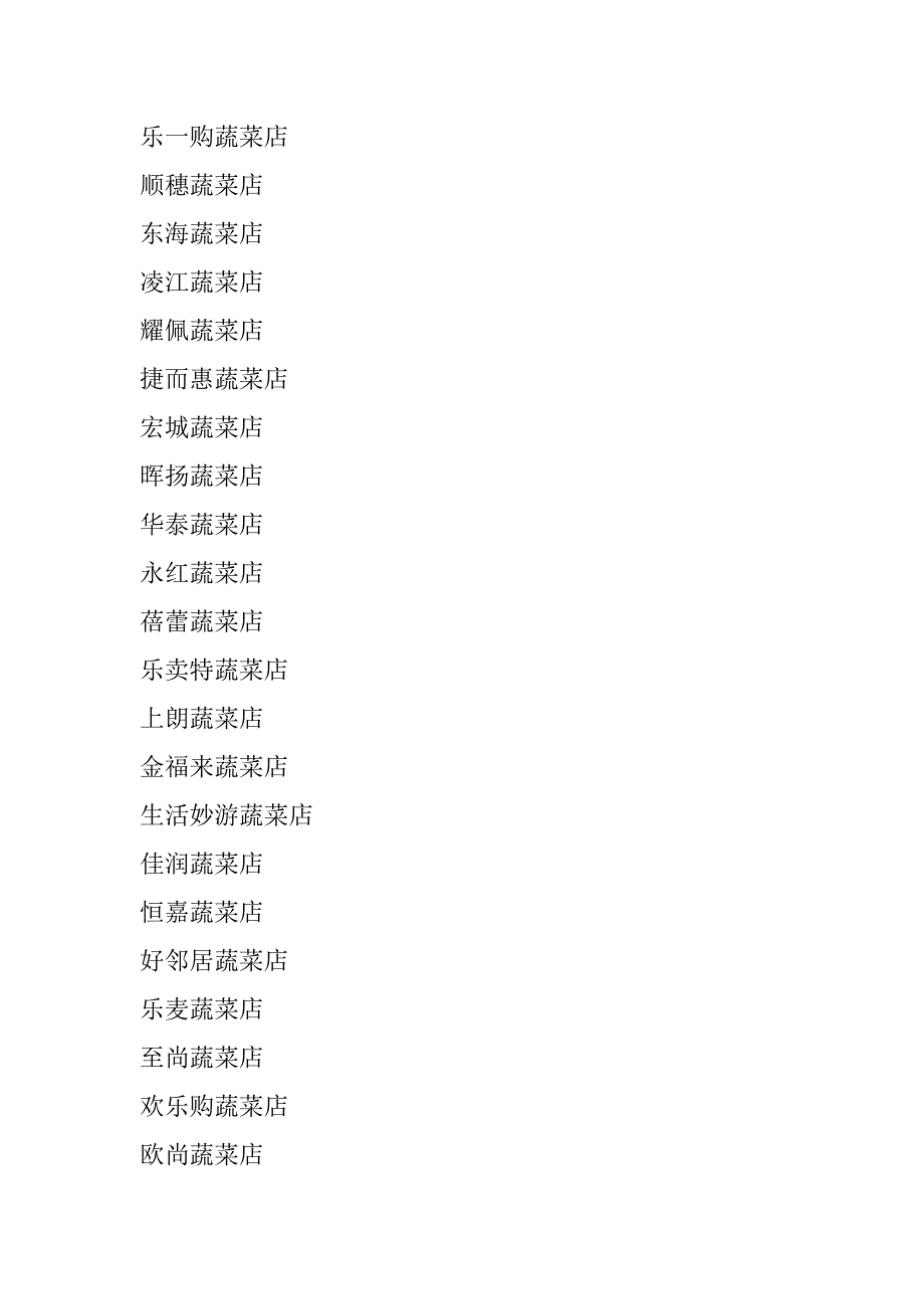 批发蔬菜的店名大全四个字