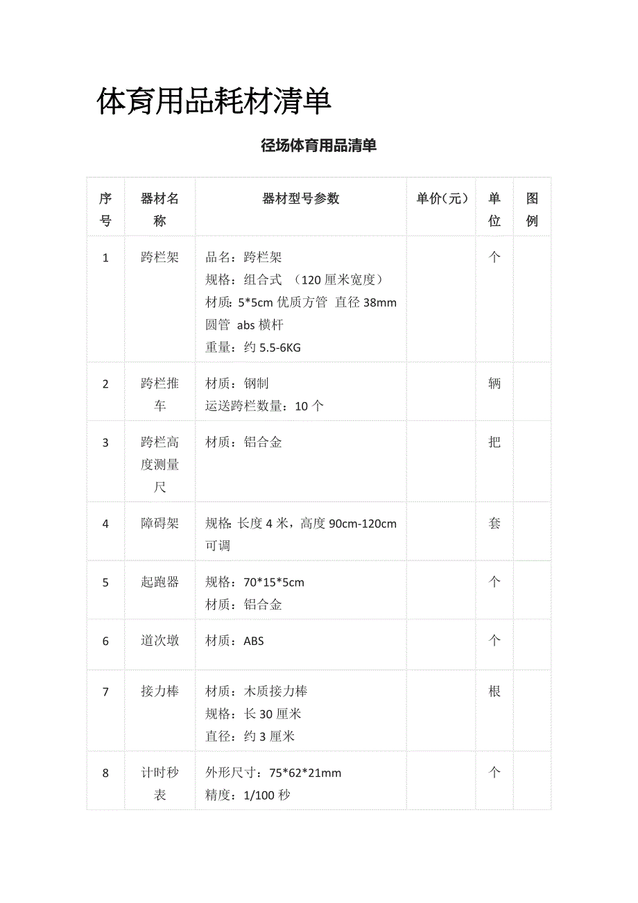 小学体育器材清单图片